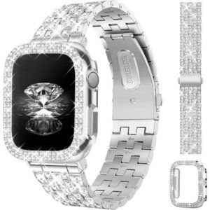 NEW Silver Rhinestone Diamond Apple iWatch Band with case